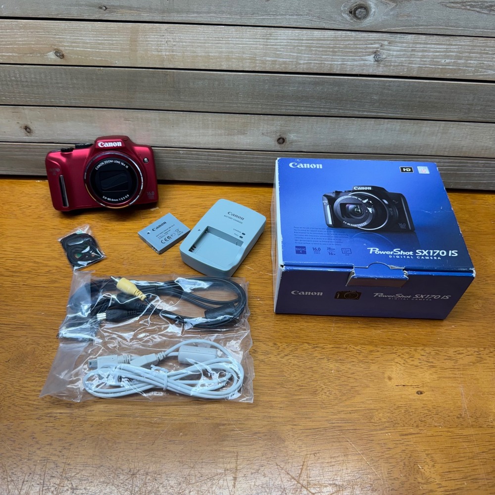 Canon PowerShot SX170 IS Red Digital Camera 16MP 16x Zoom HD Video Bundle Boxed